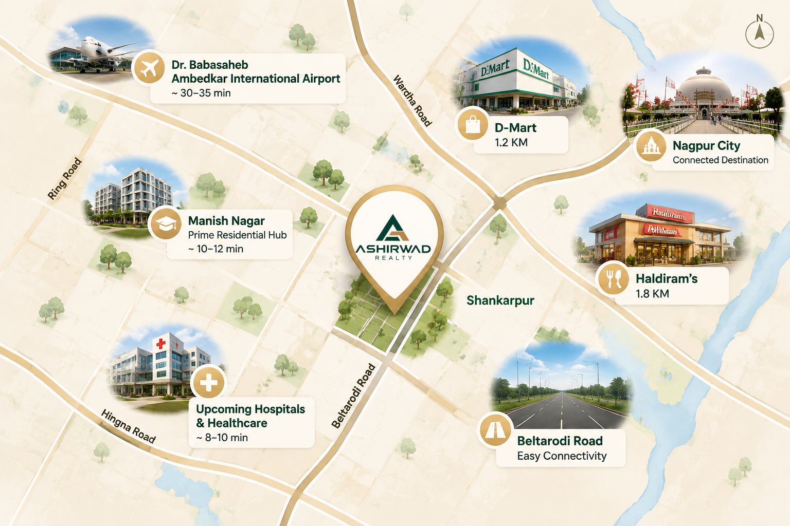 Ashirwad Green location map, Shankarpur near Beltarodi, Nagpur