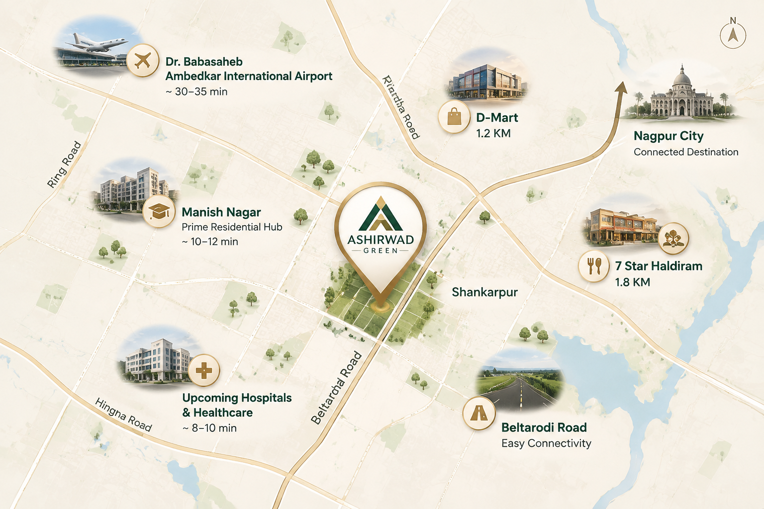 Ashirwad Green location map, Shankarpur near Beltarodi, Nagpur